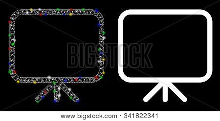 Glossy Mesh Presentation Screen Icon With Glitter Effect. Abstract Illuminated Model Of Presentation