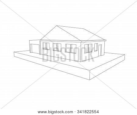 Technical Drawing Of A Cottage House Gray Color
