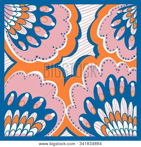 Spring Retro Floral Print. Silk Scarf Vector Graphics.