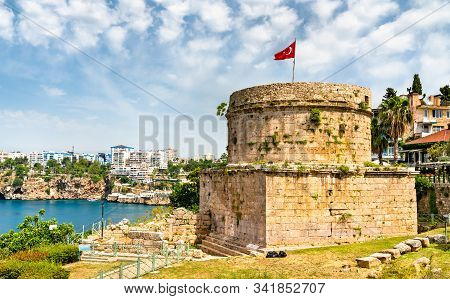 Hidirlik Tower In The Historic City Centre Of Antalya, Turkey