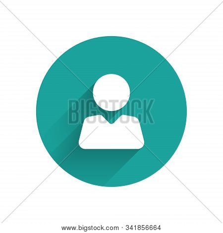 White Add To Friend Icon Isolated With Long Shadow. Green Circle Button. Vector Illustration
