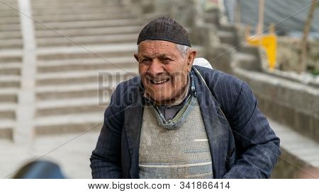 Masuleh, Iran - May 2019: Portrait Of An Old Iranian Man In A Small Road In Masuleh Village, Iran