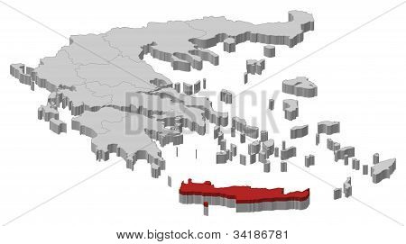 Yunanistan, Girit ve vurgulanan Haritası