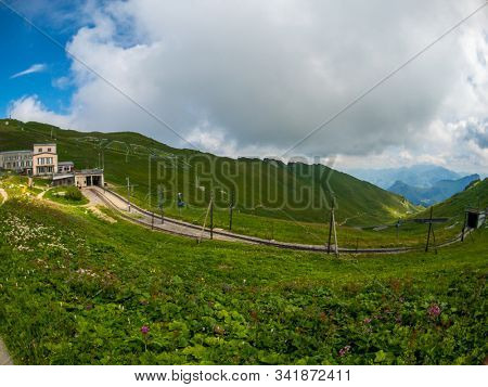 Summer landscape of Rochers-de-Naye train station in Switzerland