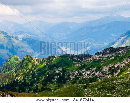 Summer landscape of Switzerland mountain nature at Rochers-de-Naye