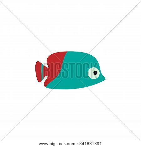 Aquarium Red Fish Isolated On White Background. Cartoon Sea Exotic Fish. Vector Illustration