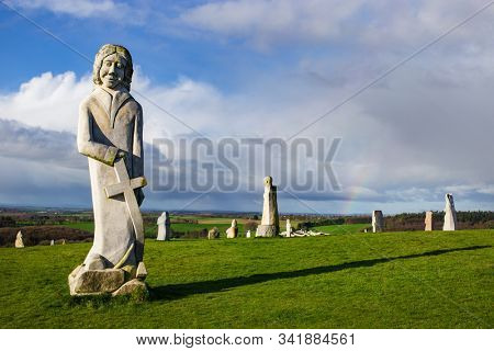 CarnoÃ«t, Brittany France March 22th 2017 : Riom / Riowen and other statues in the Valley of the Saints