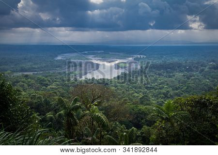 Amazonian Viewpoint Called Indichuris, Lanscape Located In Ecuador. The Confluence Of The Pastaza An