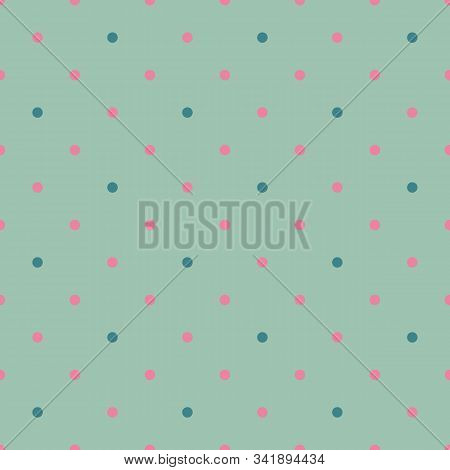 Vector Seamless Pattern Pastel Rainbow With Green, Pink Polka Dots And Green Background. Created By 