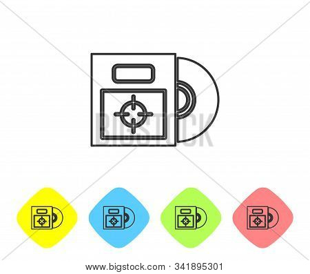 Grey Line Cd Or Dvd Disk In Box Icon Isolated On White Background. Compact Disc Sign. Set Icons In C
