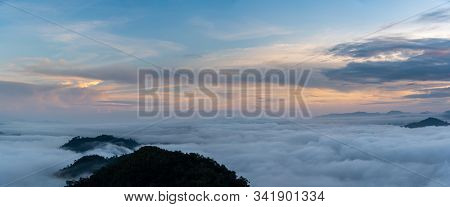 Panorama Beautiful View Of Sea Of Mist At Ayersweng View Point In The Morning In Public Park In Beto