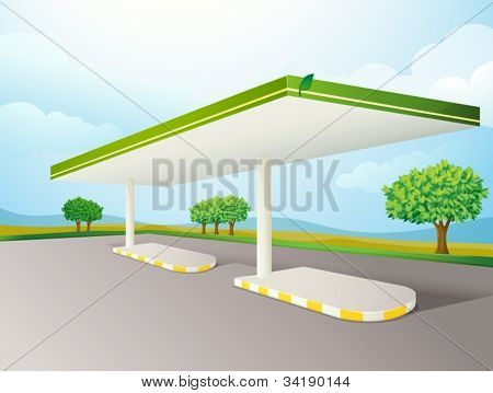 Ilustración de una sombra de bomba de vacío de gasolina en una carretera