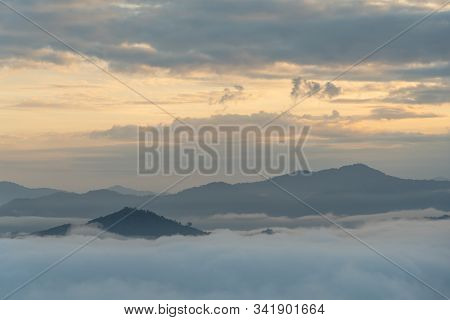 Beautiful View Of Sea Of Mist At Ayersweng View Point In The Morning In Public Park In Betong, Thail