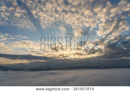 Beautiful View Of Sea Of Mist At Ayersweng View Point In The Morning In Public Park In Betong, Thail