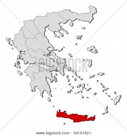 Yunanistan, Girit ve vurgulanan Haritası