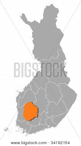 Mapa Finska, Pirkanmaa zvýrazněny