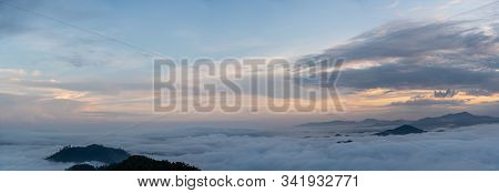 Panorama Beautiful View Of Sea Of Mist At Ayersweng View Point In The Morning In Public Park In Beto