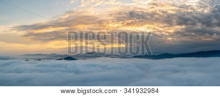 Panorama Beautiful View Of Sea Of Mist At Ayersweng View Point In The Morning In Public Park In Beto