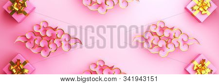 Happy Chinese New Year Background 2020, Year Of Rat, Gift Box, Pink And Gold Traditional Chinese Clo