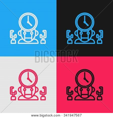 Color Line Robot And Digital Time Manager Icon Isolated On Color Background. Time Management Assista
