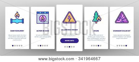 Combustible Products Onboarding Mobile App Page Screen Vector. Burning Gaz From Pipe, Flame On Mark 