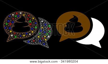 Glossy Mesh Shit Forum Icon With Glitter Effect. Abstract Illuminated Model Of Shit Forum. Shiny Wir