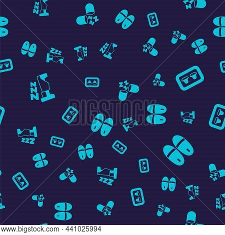 Set Time To Sleep, Earplugs With Storage Box, Sleeping Pill And Slippers On Seamless Pattern. Vector