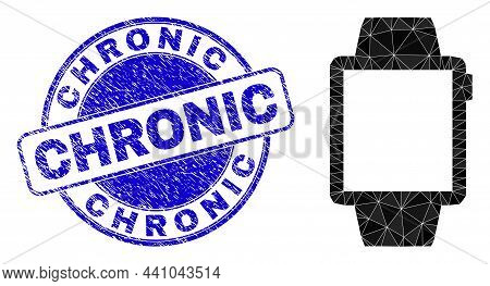 Low-poly Triangulated Watches Template 2d Illustration With Chronic Textured Stamp Seal. Blue Seal C