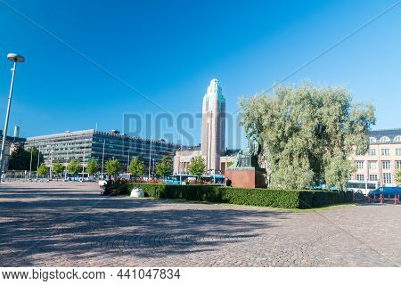 Helsinki, Finland - August 5, 2021: View Of Railway (rautatientori) Square.