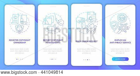 Piracy Prevention Onboarding Mobile App Page Screen. File Dmca Request Walkthrough 4 Steps Graphic I
