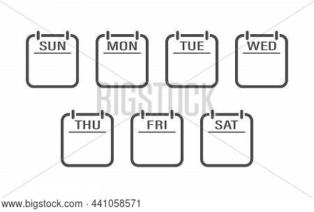 Set Of Calendar Icons With Days Of The Week. A Flip Calendar With The Names Of The Days Of The Week.