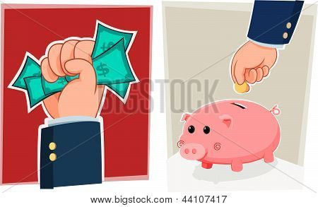 Spaarpot en handvol geld