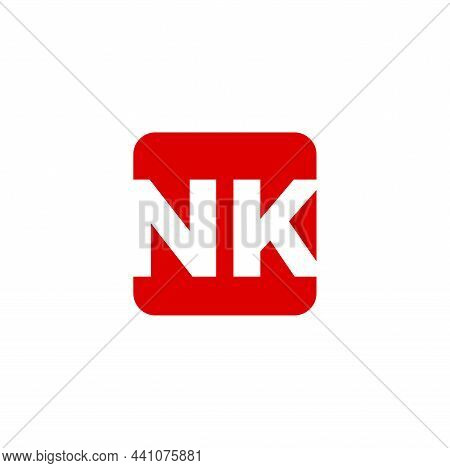 Nk Letters On Red Square. Nk Company Initial Letters Monogram.
