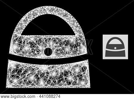 Glitter Network Shopping Bag With Lightspots On A Black Background. Light Vector Mesh Is Based On Sh
