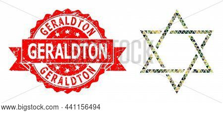 Lowpoly Polygonal David Star Military Camouflage Icon Illustration, And Geraldton Corroded Stamp Sea