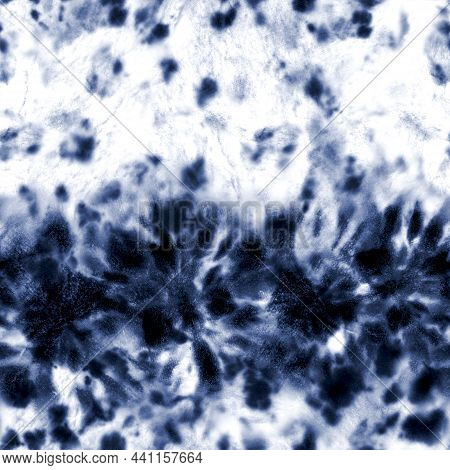 Tie Dye Shibori Seamless Pattern. Hhand Painted Indigo Blue Navy Ornamental Elements On White Backgr