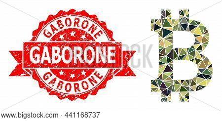 Low-poly Polygonal Bitcoin Military Camouflage Icon Illustration, And Gaborone Dirty Seal Print. Red