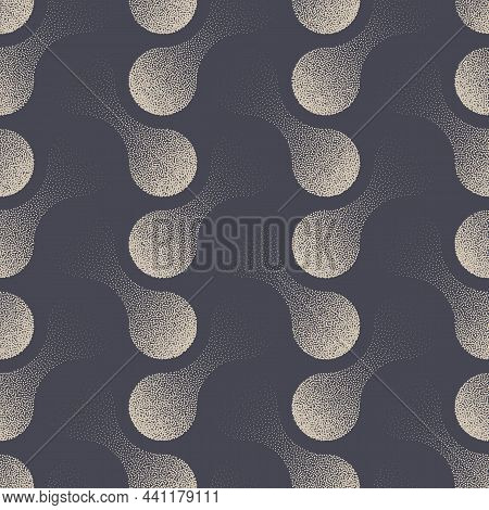 Modern Stippled Metaball Herringbone Seamless Pattern Vector Abstract Background. Hand Drawn Double 