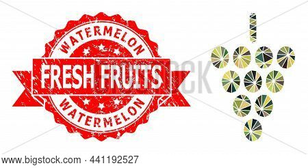 Low-poly Polygonal Grape Berry Military Camouflage Icon Illustration, And Watermelon Fresh Fruits Co