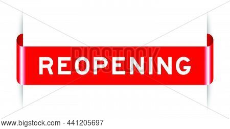 Red Color Inserted Label Banner With Word Reopening On White Background