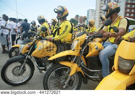 Motorcycle Taxi Driver During A Protest In Salvador