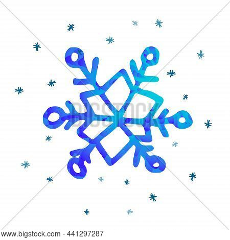 Vector Abstract Imagen With Painted Blue Textured Snowflake. Concept Winter, Snowfall, Christmas, Ne