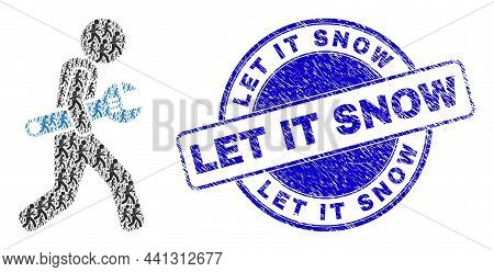 Vector Repairman Icon Mosaic Is Composed Of Random Self Repairman Icons. Let It Snow Grunge Blue Rou
