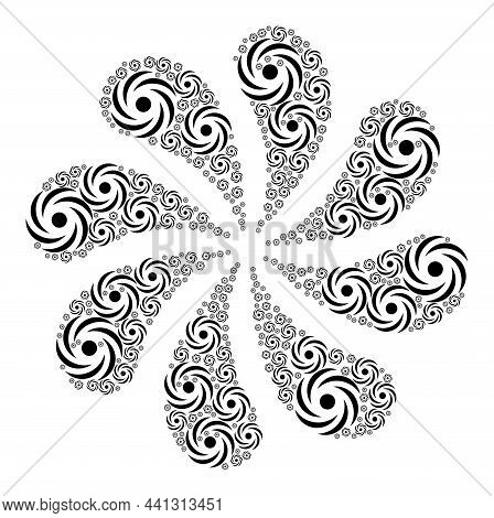 Cyclone Rotation Icon Curl Spin Petals Salute Composition. Rotation Curl Designed Using Random Cyclo