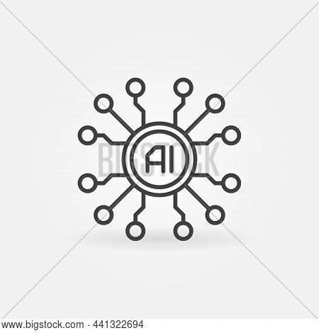 Ai Cyberbrain Thin Line Icon - Vector Artificial Intelligence Symbol