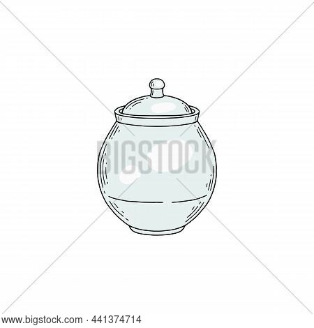 Ceramic Sugar Bowl Or Sugar-basin Engraving Vector Illustration Isolated.