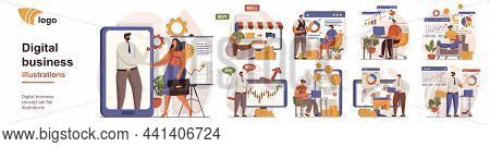 Digital Business Concept Isolated Person Situations. Collection Of Scenes With People Employees Anal