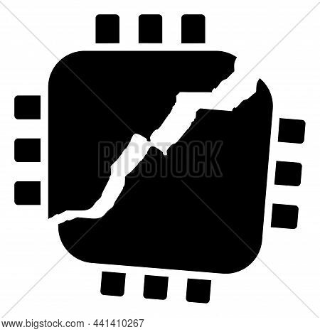 Broken Microprocessor Vector Icon On A White Background. An Isolated Flat Icon Illustration Of Broke