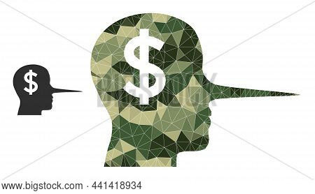 Camouflage Low-poly Mosaic Financial Liar Icon. Low-poly Financial Liar Icon Combined With Scattered