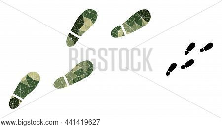 Camouflage Low-poly Collage Human Footprints Trail Icon. Low-poly Human Footprints Trail Pictogram D